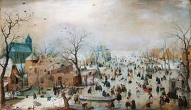Hendrick Avercamp - Pejzaż zimowy z łyżwiarzami