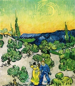 Vincent van Gogh - Pejzaż z przechadzającą się parą i półksiężycem 