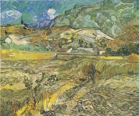 Vincent van Gogh - Pole pszenicy za szpitalem św. Pawła z chłopem