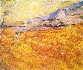 Vincent van Gogh - Pole pszenicy ze żniwiarzem za szpitalem Świętego Pawła
