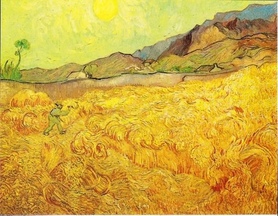 Vincent van Gogh - Pole pszenicy ze żniwiarzem o wschodzie słońca
