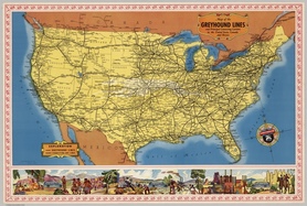 1935r. - Map of the Greyhound Lines in the United States, Canada and Mexico