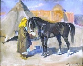 Wojciech Kossak - Arab pojący konia