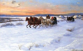 A. Wierusz-Kowalski - Kulig w zimowym krajobrazie