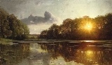 Peter Monsted - Zachód słońca nad jeziorem