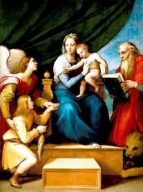 Rafael Santi - Święta Rodzina z Rafaelem, Tobiaszem i Św. Hieronimem