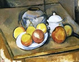 Paul Cézanne - Wazon, cukiernica i jabłka