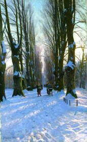 Peter Monsted - Zimowy krajobraz. Wieczorna Poświata