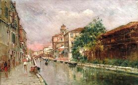 Antonio Reyna Manescau - Wenecki kanał w deszczu