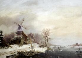 Fredrik Kruseman - Zimowy krajobraz z wiatrakiem
