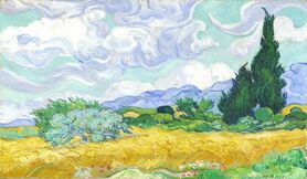 Vincent van Gogh -  Pole pszenicy z cyprysami (panorama)