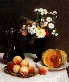 Henri Fantin-Latour - Karafka, kwiaty i owoce
