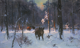 Czesław Wasilewski / Zygmuntowicz - Dziki w zimowym w lesie