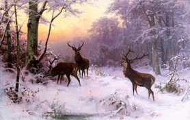Arthur Thiele - Jelenie w zimowym lesie