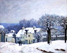 Alfred Sisley - Place du Chenil à Marly, efekt śniegu 