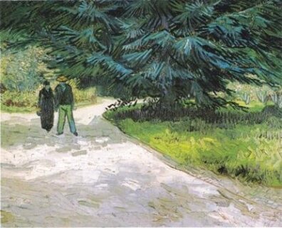Vincent van Gogh - Park miejski z parą i niebieską choinką: ogród poetów III