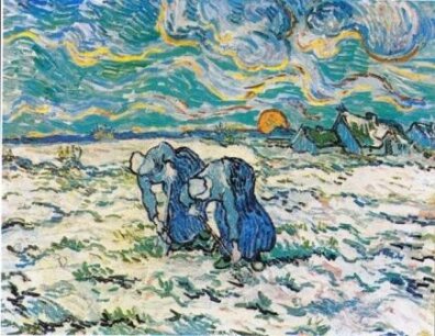 Vincent van Gogh - Two Peasant Women Digging in a Snow-Covered Field at Sunset