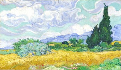 Vincent van Gogh -  Pole pszenicy z cyprysami (panorama)