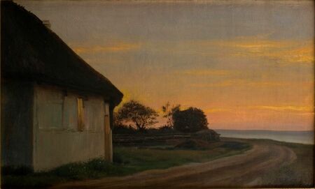 Carl  Bloch - Wieczorny krajobraz z domem i ogrodem nad morzem. Ellekilde (1)