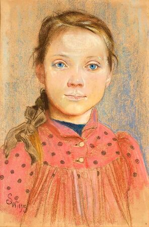 Stanisław Wyspiański - Dziewczynka w czerwonej sukience w grochy (1)