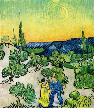 Vincent van Gogh - Pejzaż z przechadzającą się parą i półksiężycem  (1)