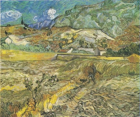 Vincent van Gogh - Pole pszenicy za szpitalem św. Pawła z chłopem (1)