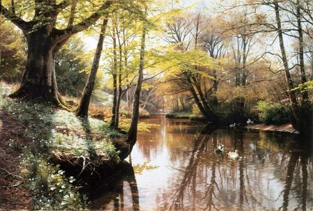 Peter Monsted - Rzeka w wiosennym krajobrazie (1)