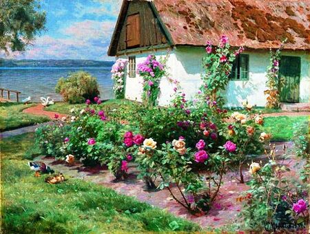 Peter Monsted - Dom z różami nad jeziorem (1)