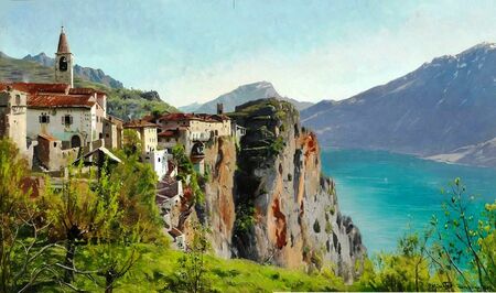 Peter Monsted - Widok z Tremosine nad Jeziorem Garda we Włoszech  (1)