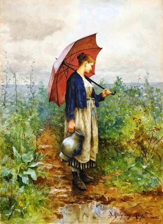 Daniel Ridgway Knight - Portret kobiety z parasolką (1)