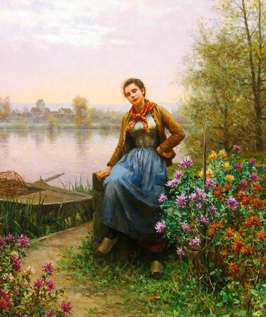Daniel Ridgway Knight - Nad rzeką wśród kwiatów (1)