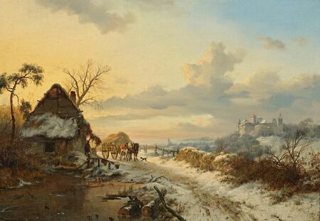 Fredrik Kruseman - Zimowy krajobraz z końmi i wozami (1)
