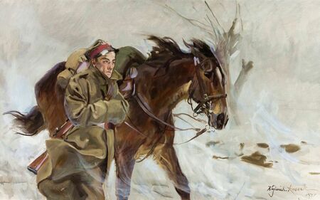 Wojciech Kossak - Żołnierz z koniem (1)