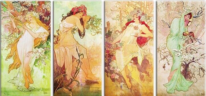 Alfons Mucha - Pory roku (Zestaw 4 obrazy)
