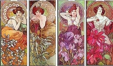 Alfons Mucha - Kamienie szlachetne (Zestaw 4 obrazy)