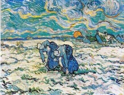 Vincent van Gogh - Two Peasant Women Digging in a Snow-Covered Field at Sunset