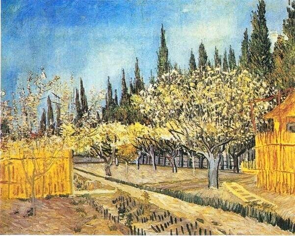 Vincent van Gogh - Kwitnący sad otoczony cyprysami II (1)