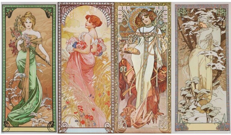 Alfons Mucha - Pory roku (Zestaw 4 obrazy)