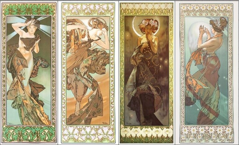 Alfons Mucha - Poliptyk: Księżyc i gwiazdy (Zestaw 4 obrazy)