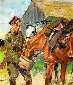 Wojciech Kossak - Pojenie koni