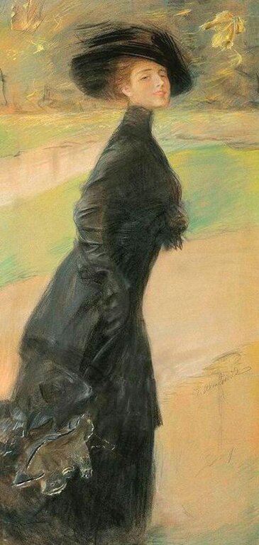 Teodor Axentowicz - Z parasolką po parku (1)